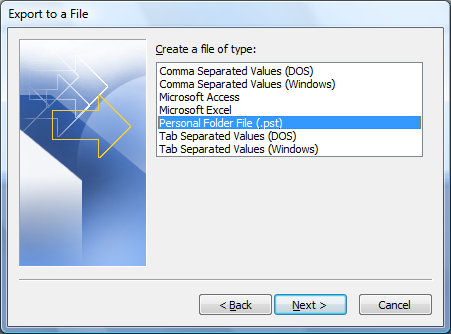 PST File Selection
