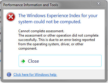 WEI - The Windows Experience Index for your system could not be computed