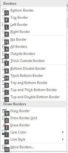 Excel Border Shortcuts