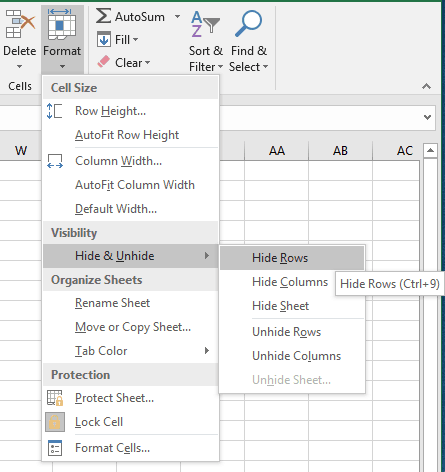 Excel Format Hide Rows