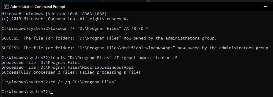 program files admin command